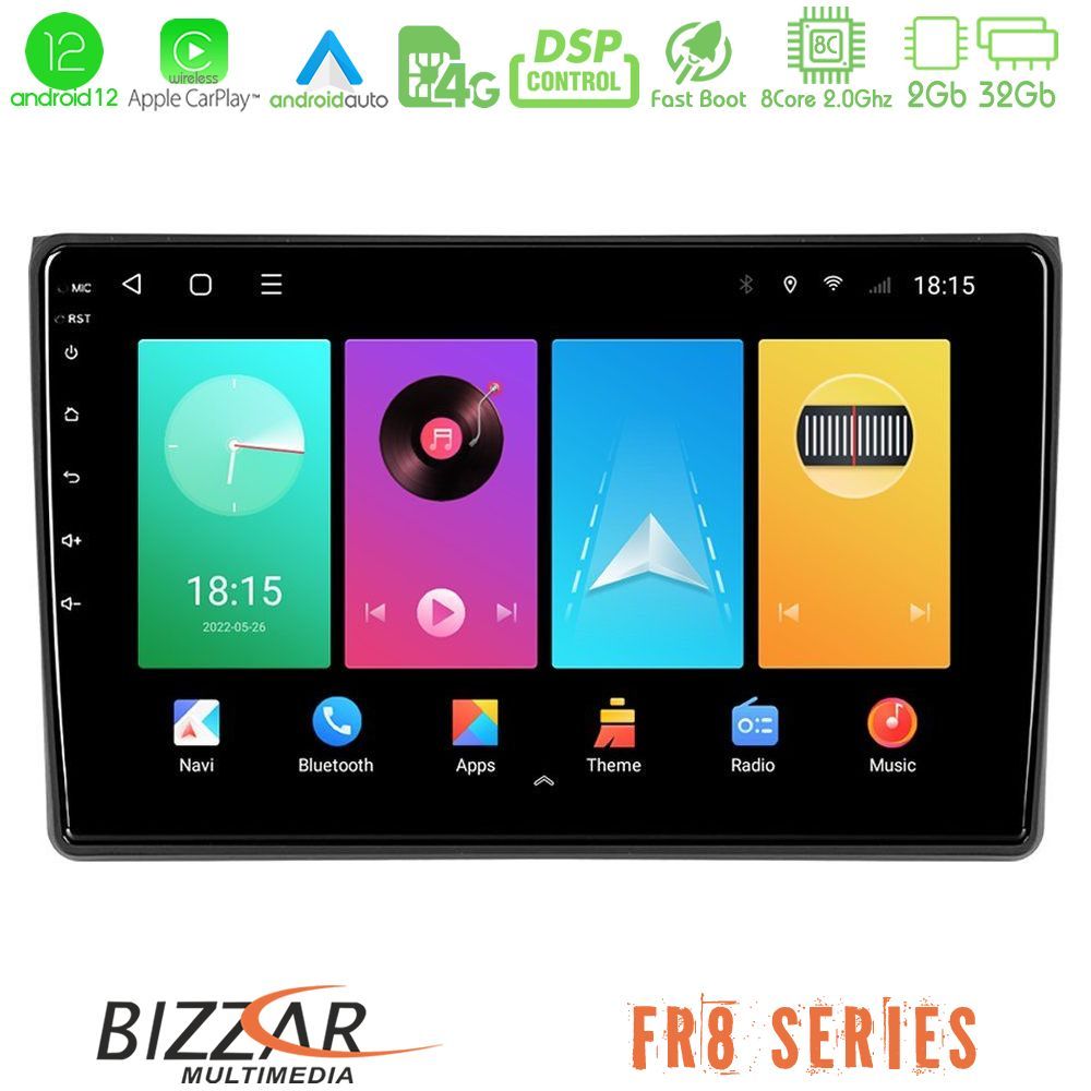 Bizzar FR8 Series Audi A4 B7 8core Android12 2+32GB Navigation Multimedia Tablet 9" - U-FR8-AU0827