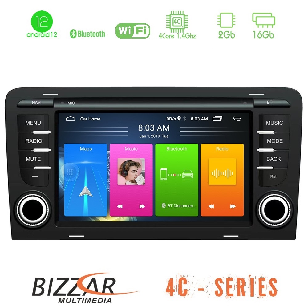 Bizzar Audi A3 8P 4core Android12 2+16GB Navigation Multimedia Deckless 7" - U-LV-AU049