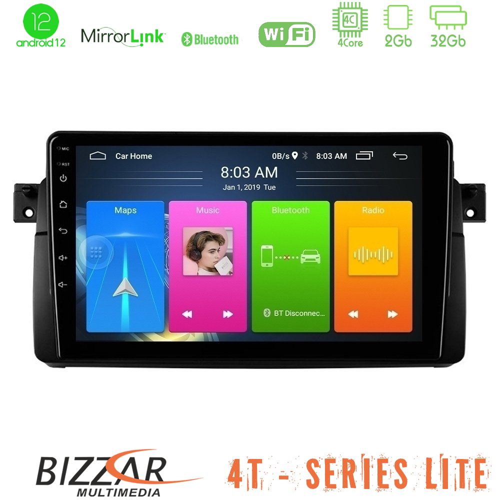 Bizzar 4T Series BMW E46 4Core Android12 2+32GB Navigation Multimedia Tablet 9" - U-LVB-BM0603