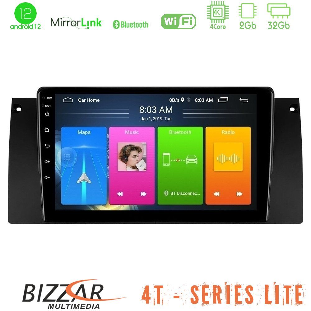 Bizzar 4T Series BMW 5 Series (E39) / X5 (E53) 4Core Android12 2+32GB Navigation Multimedia Tablet 9" - U-LVB-BM0604