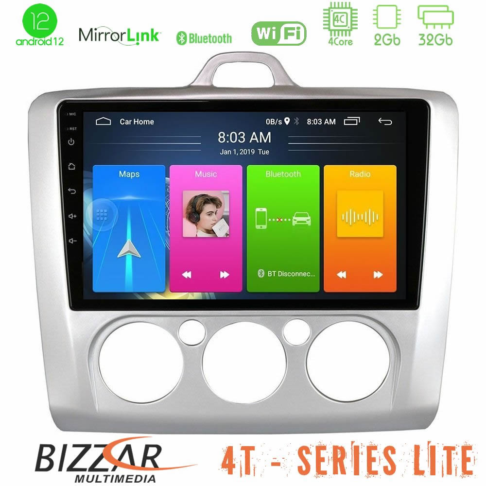 Bizzar 4T Series Ford Focus Manual AC 4Core Android12 2+32GB Navigation Multimedia Tablet 9" - U-LVB-FD0041M
