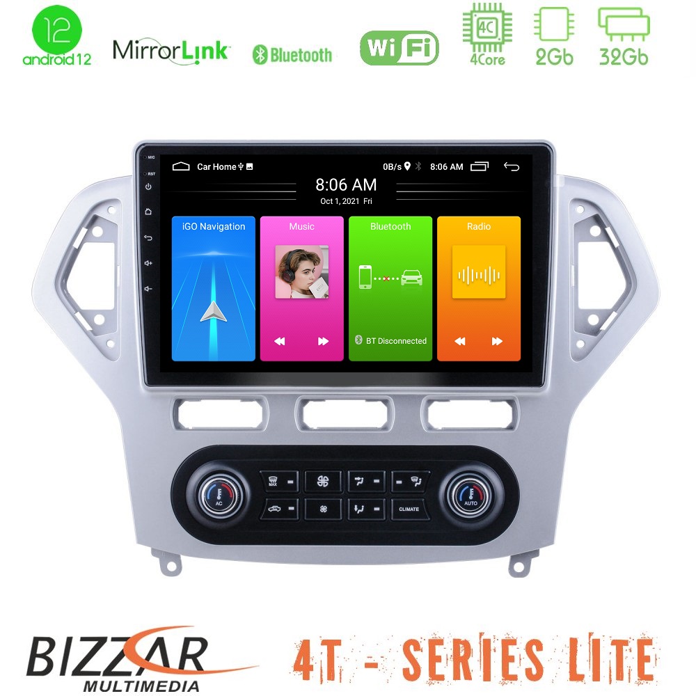 Bizzar 4T Series Ford Mondeo 2007-2011 (Auto A/C) 4Core Android12 2+32GB Navigation Multimedia Tablet 9" - U-LVB-FD0919AC