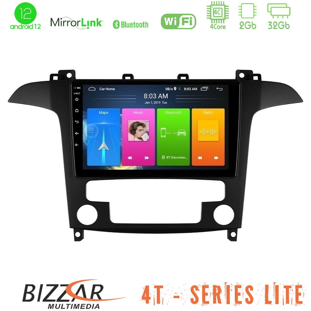 Bizzar 4T Series Ford S-Max 2006-2012 4Core Android12 2+32GB Navigation Multimedia Tablet 9" - U-LVB-FD409