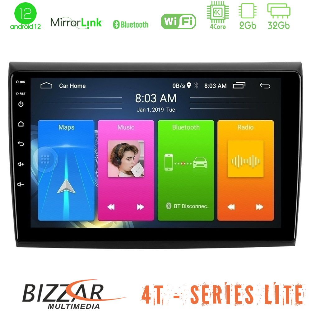 Bizzar 4T Series Fiat Bravo 4Core Android12 2+32GB Navigation Multimedia Tablet 9" - U-LVB-FT724