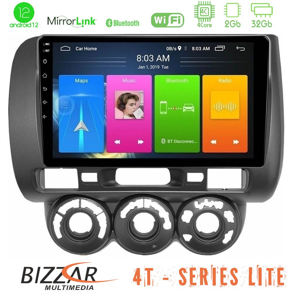 Bizzar 4T Series Honda Jazz 2002-2008 (Manual A/C) 4Core Android12 2+32GB Navigation Multimedia Tablet 9" - U-LVB-HD100N