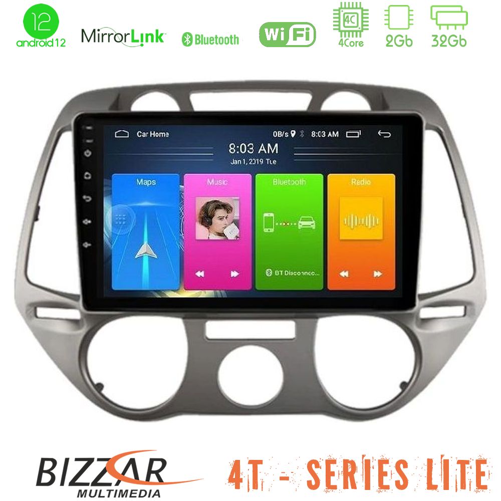 Bizzar 4T Series Hyundai i20 2009-2012 Manual A/C 4Core Android12 2+32GB Navigation Multimedia Tablet 9" - U-LVB-HY0709M