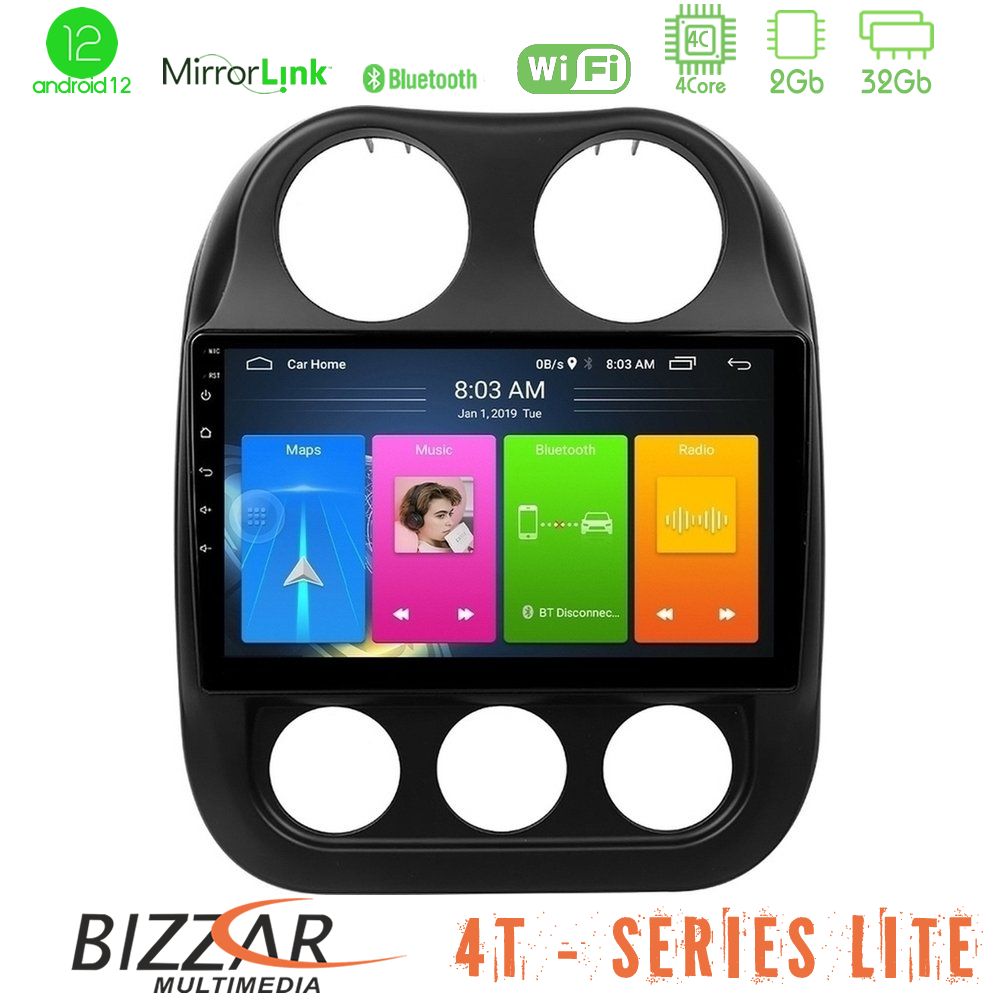Bizzar 4T Series Jeep Compass 2012-2016 4Core Android12 2+32GB Navigation Multimedia Tablet 9" - U-LVB-JP0076