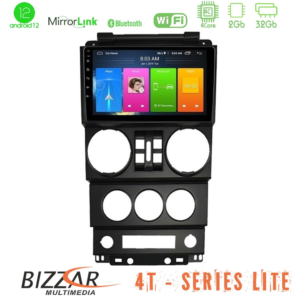 Bizzar 4T Series Jeep Wrangler 2008-2010 4Core Android12 2+32GB Navigation Multimedia Tablet 9" - U-LVB-JP023N