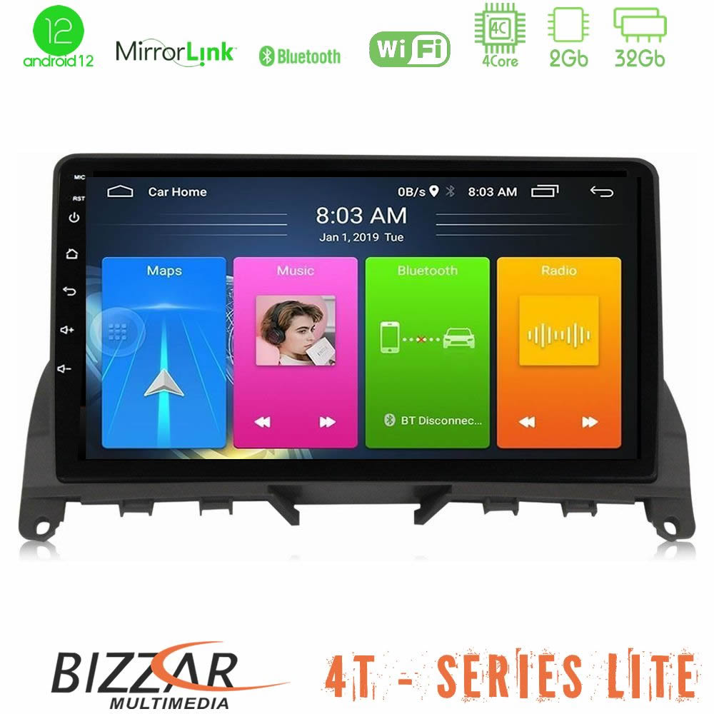 Bizzar 4T Series Mercedes C Class W204 4Core Android12 2+32GB Navigation Multimedia Tablet 9" - U-LVB-MB0842