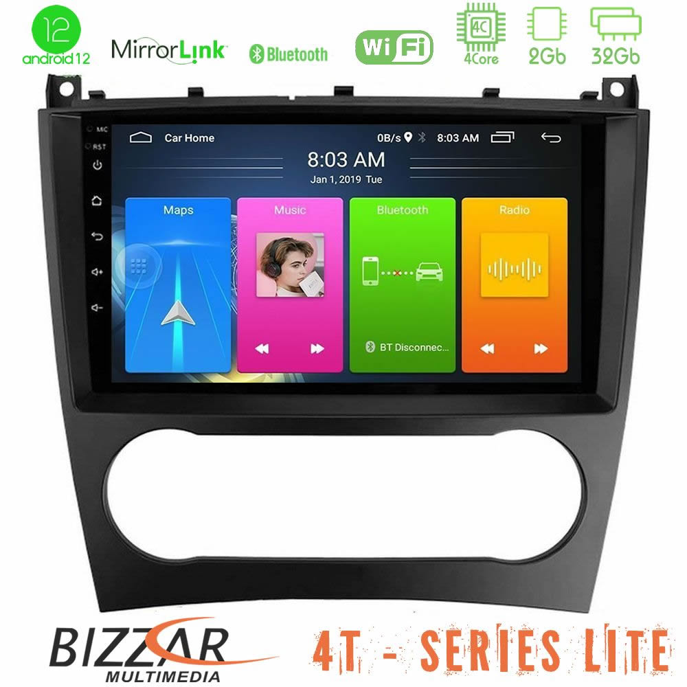 Bizzar 4T Series Mercedes W203 Facelift 4Core Android12 2+32GB Navigation Multimedia Tablet 9" - U-LVB-MB0926
