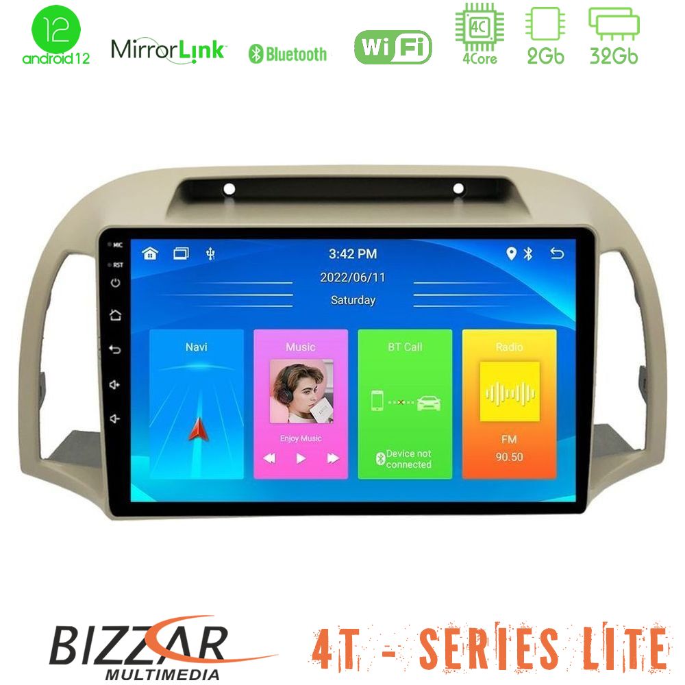 Bizzar 4T Series Nissan Micra K12 2002-2010 4Core Android12 2+32GB Navigation Multimedia Tablet 9" - U-LVB-NS0012