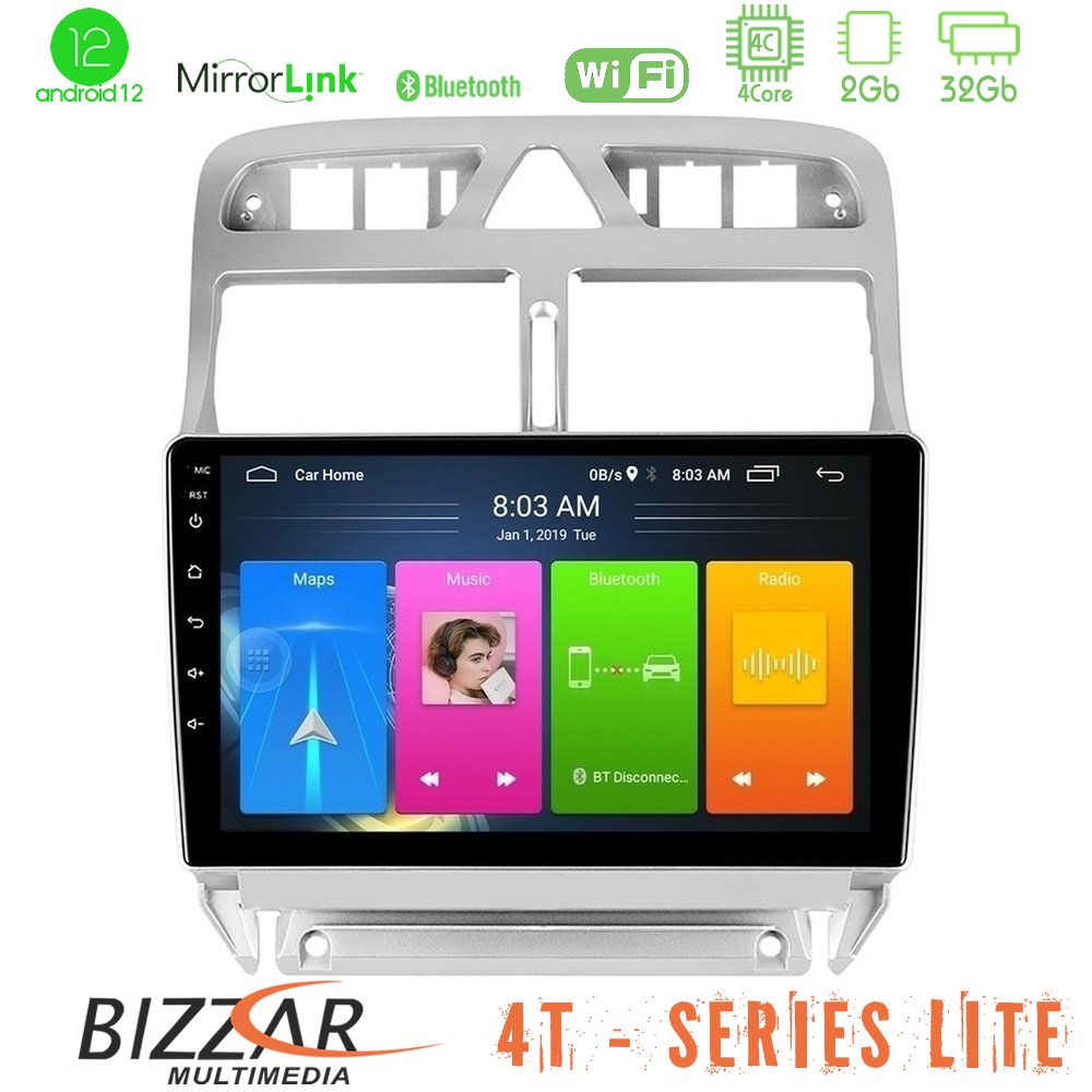 Bizzar 4T Series Peugeot 307 2002-2008 4Core Android12 2+32GB Navigation Multimedia Tablet 9" - U-LVB-PG0655