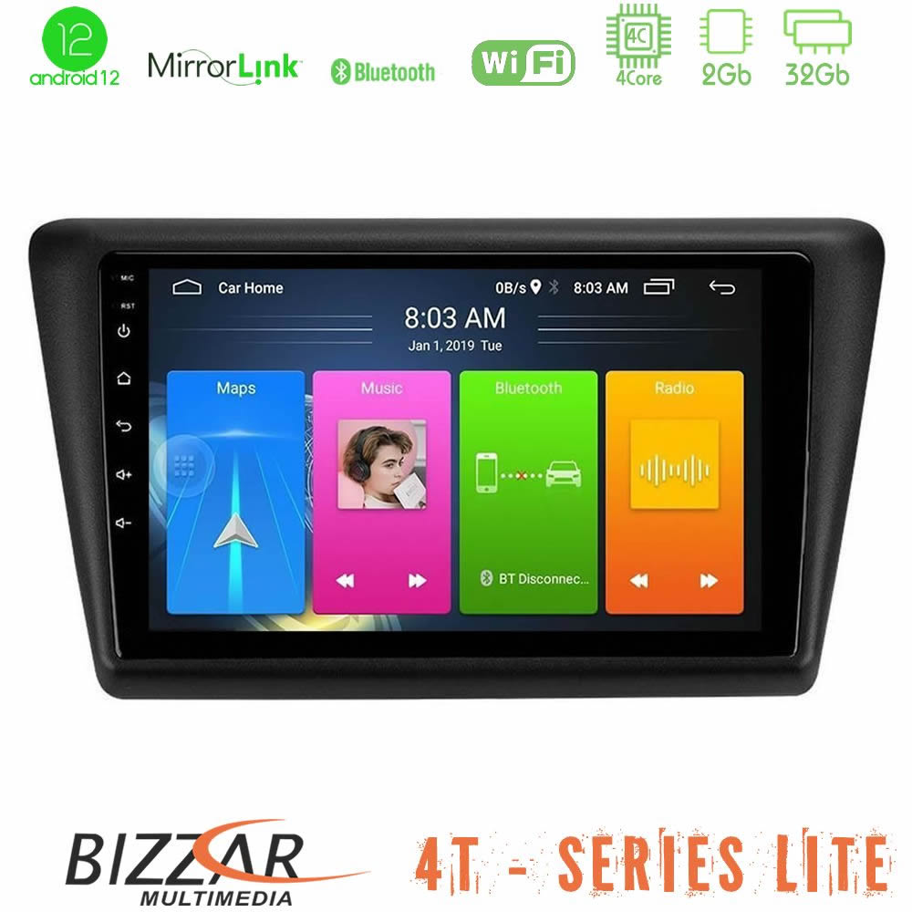 Bizzar 4T Series Skoda Rapid 2013-2017 4core Android12 2+32GB Navigation Multimedia Tablet 9" - U-LVB-SK1067