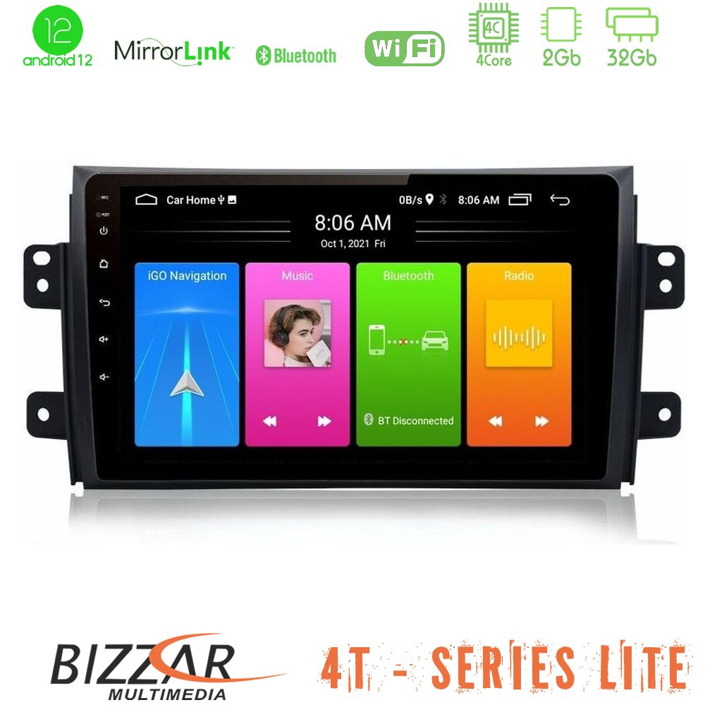 Bizzar 4T Series Suzuki SX4 2006-2014 Fiat Sedici 2006-2014 4Core Android12 2+32GB Navigation Multimedia Tablet 9" - U-LVB-SZ0649
