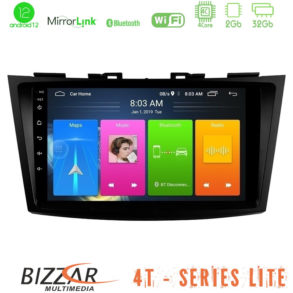 Bizzar 4T Series Suzuki Swift 2011-2016 4Core Android12 2+32GB Navigation Multimedia Tablet 9" - U-LVB-SZ523