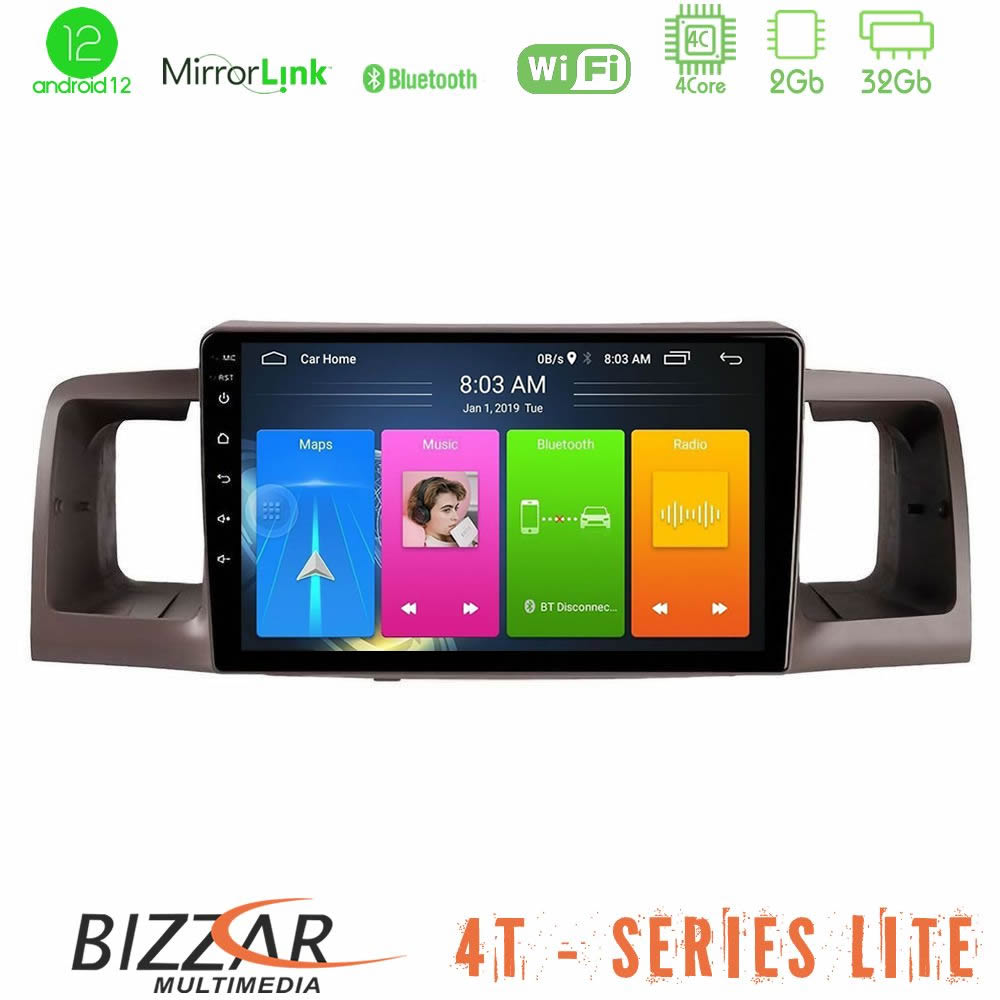Bizzar 4T Series Toyota Corolla 2002-2006 4Core Android12 2+32GB Navigation Multimedia Tablet 9" - U-LVB-TY0254