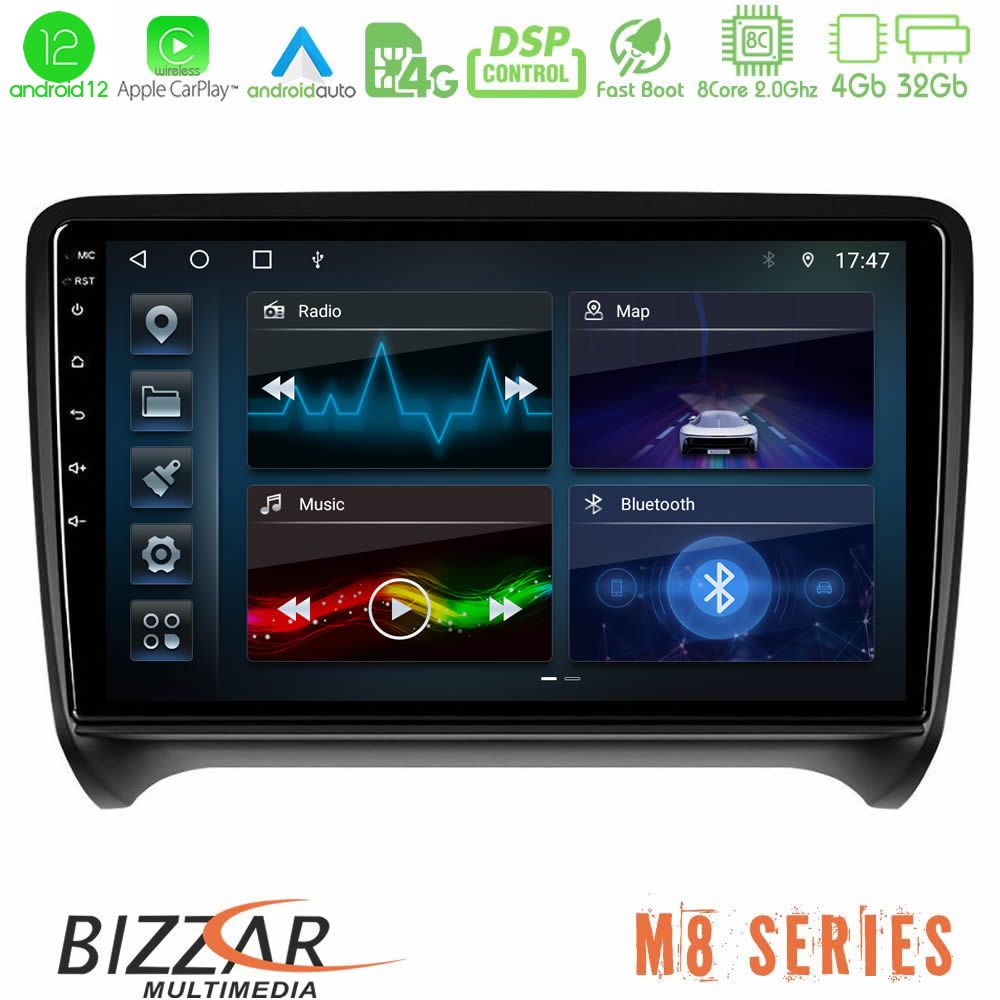 Bizzar M8 Series Audi TT B7 8core Android12 4+32GB Navigation Multimedia Tablet 9" - U-M8-AU0828