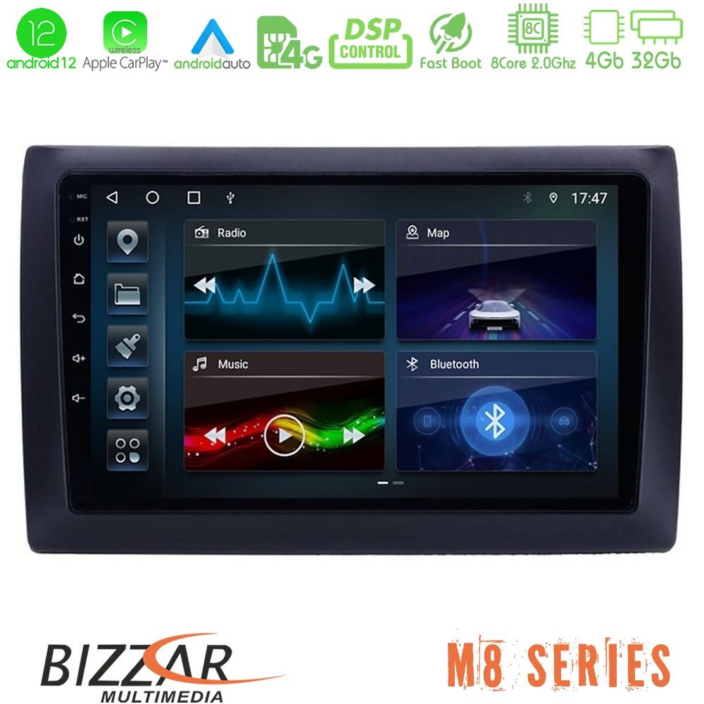 Bizzar M8 Series Fiat Stilo 8core Android12 4+32GB Navigation Multimedia Tablet 9" - U-M8-FT037N