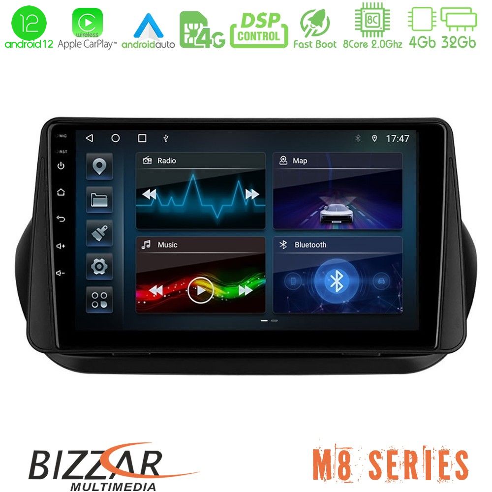 Bizzar M8 Series Fiat Fiorino/Citroen Nemo/Peugeot Bipper 8core Android12 4+32GB Navigation Multimedia Tablet 9" - U-M8-FT1025