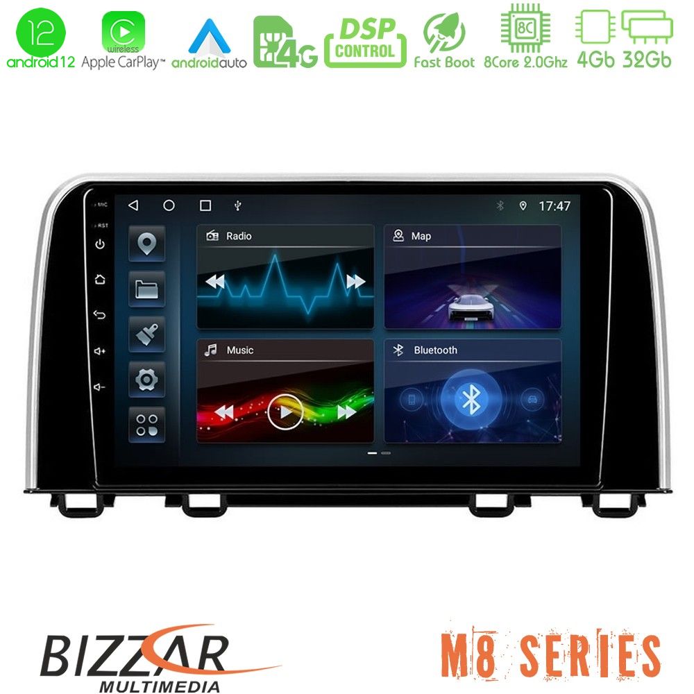 Bizzar M8 Series Honda CR-V 2019-> 8core Android12 4+32GB Navigation Multimedia Tablet 10" - U-M8-HD0160