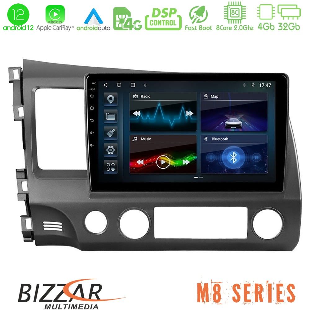 Bizzar M8 Series Honda Civic 2006-2011 8core Android12 4+32GB Navigation Multimedia Tablet 9" - U-M8-HD908