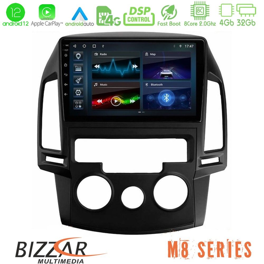 Bizzar M8 Series Hyundai i30 2007-2012 Manual A/C 8core Android12 4+32GB Navigation Multimedia Tablet 9" - U-M8-HY0799