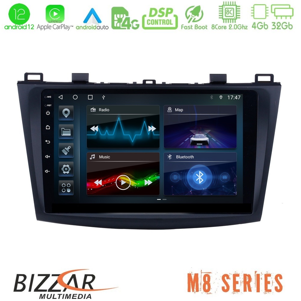 Bizzar M8 Series Mazda 3 2009-2014 8core Android12 4+32GB Navigation Multimedia Tablet 9" - U-M8-MZ0228
