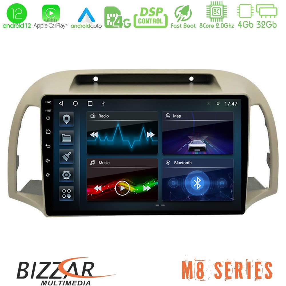 Bizzar M8 Series Nissan Micra K12 2002-2010 8core Android12 4+32GB Navigation Multimedia Tablet 9" - U-M8-NS0012