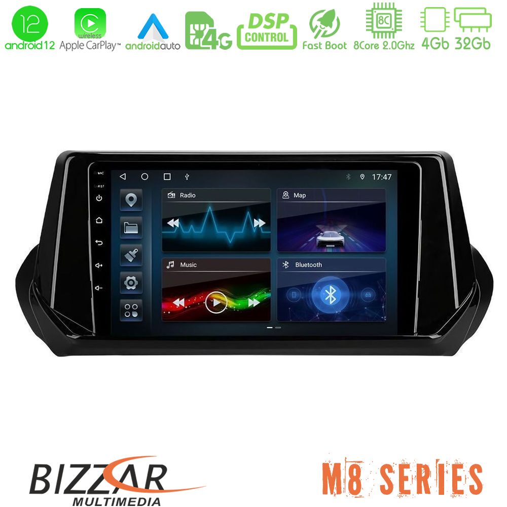 Bizzar M8 Series Peugeot 208 2019-2023 8Core Android12 4+32GB Navigation Multimedia Tablet 9" - U-M8-PG1071