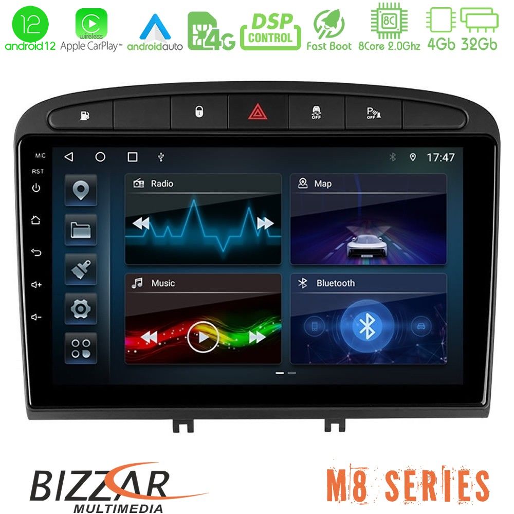 Bizzar M8 Series Peugeot 308/RCZ 8core Android12 4+32GB Navigation Multimedia Tablet 9" - U-M8-PG705B