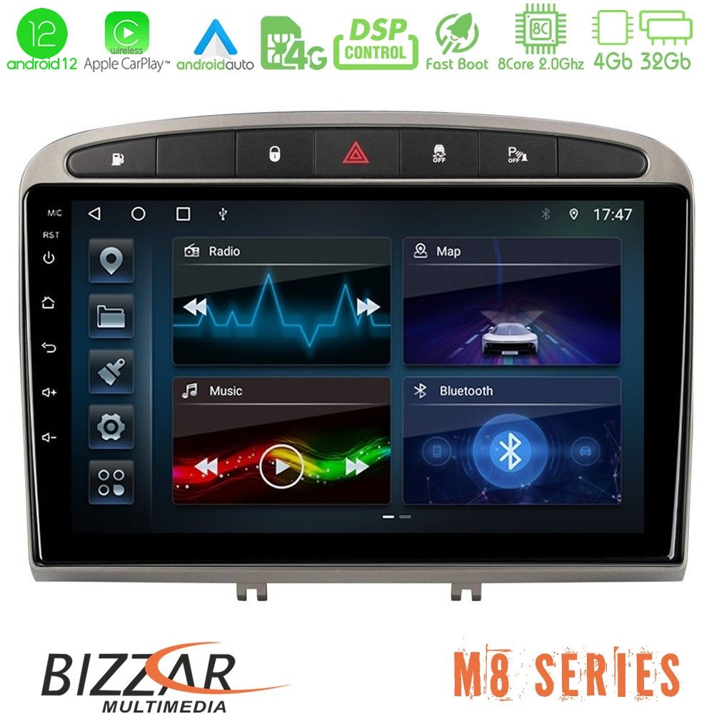 Bizzar M8 Series Peugeot 308/RCZ 8core Android12 4+32GB Navigation Multimedia Tablet 9" (Ασημί Χρώμα) - U-M8-PG705S