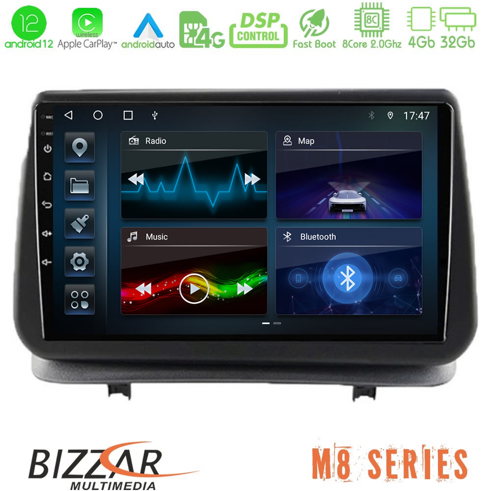 Bizzar M8 Series Renault Clio 2005-2012 8core Android12 4+32GB Navigation Multimedia Tablet 9" - U-M8-RN0003