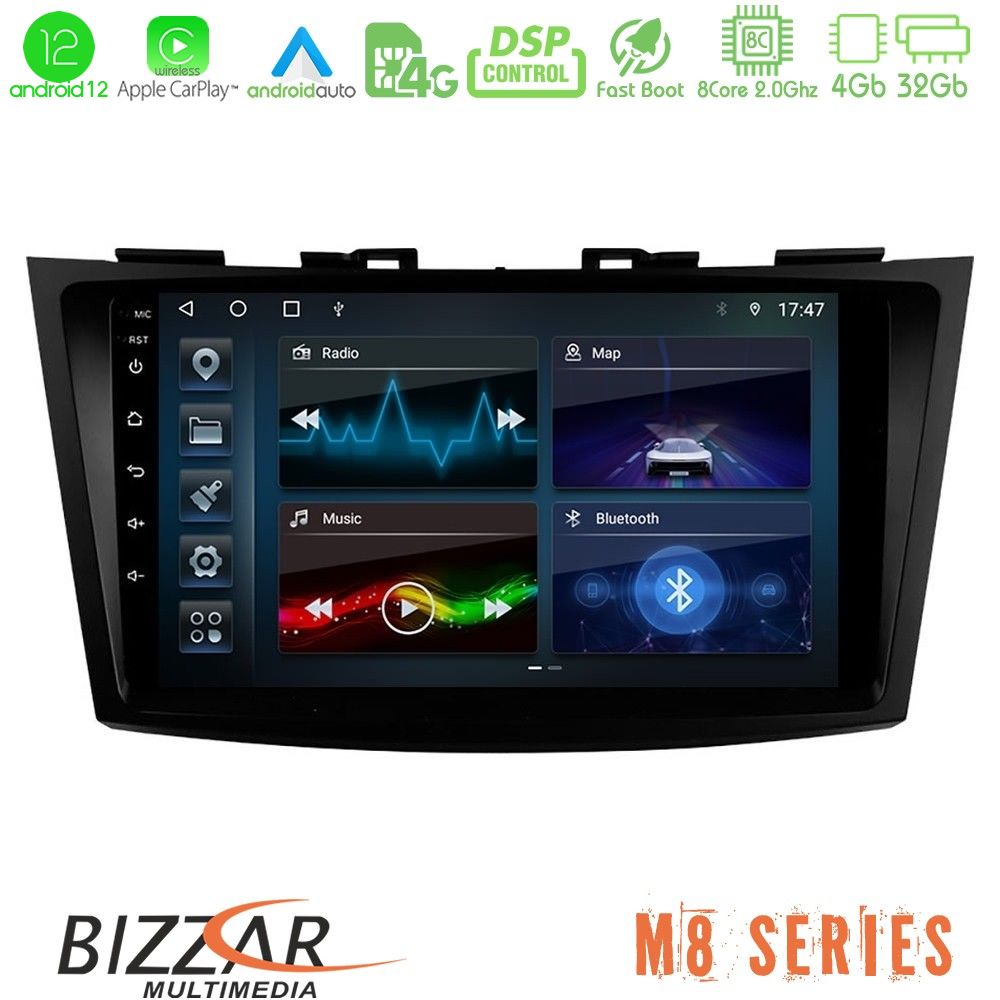 Bizzar M8 Series Suzuki Swift 2011-2016 8core Android12 4+32GB Navigation Multimedia Tablet 9" - U-M8-SZ523