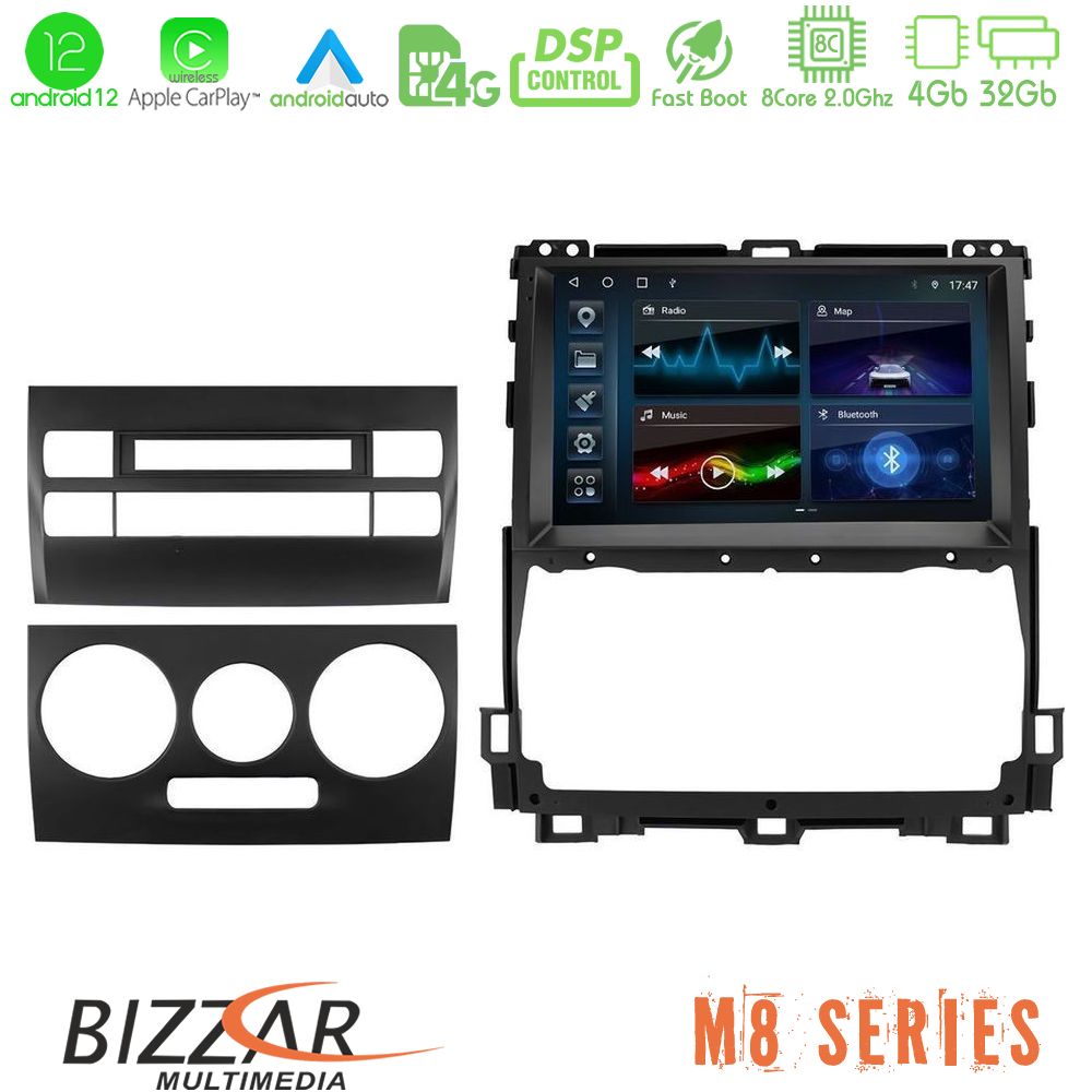 Bizzar M8 Series Toyota Land Cruiser J120 2002-2009 8Core Android12 4+32GB Navigation Multimedia Tablet 9" - U-M8-TY0451