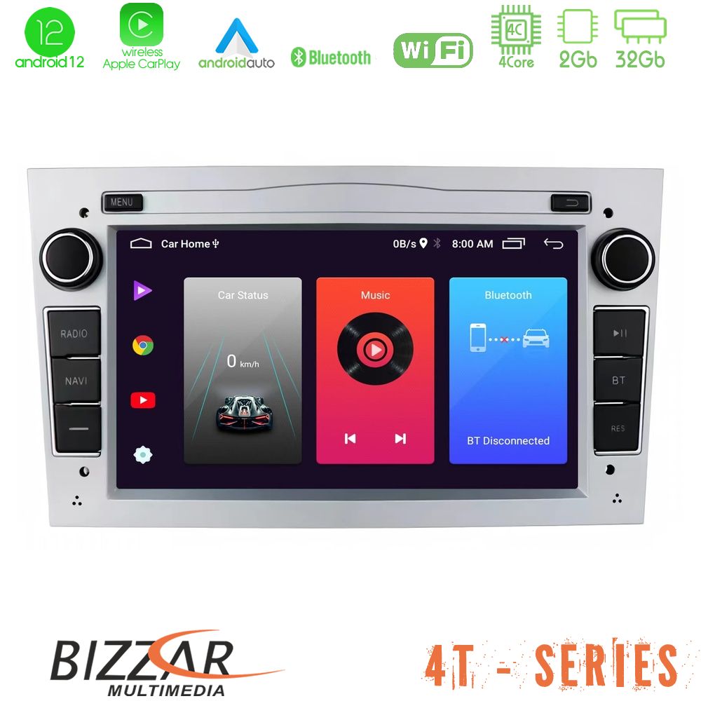 Bizzar OEM Opel Astra/Corsa/Antara/Zafira 4core Android12 2+32GB Navigation Multimedia Deckless 7" με Carplay/AndroidAuto (ασημί) - U-4T-OP12SL