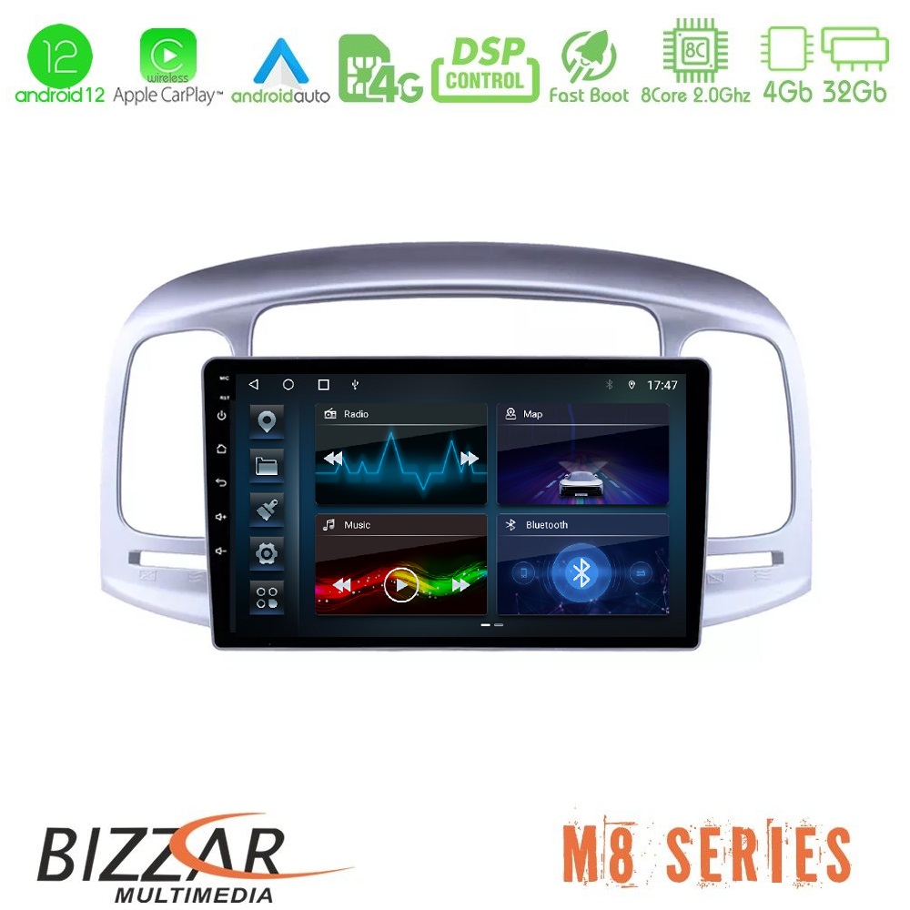 Bizzar M8 Series Hyundai Accent 2006-2011 8core Android12 4+32GB Navigation Multimedia Tablet 9" - U-M8-HY0711