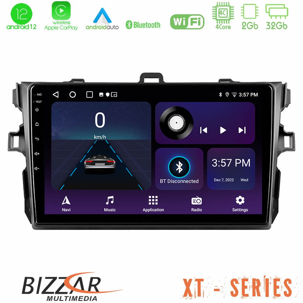 Bizzar XT Series Toyota Corolla 2007-2012 4Core Android12 2+32GB Navigation Multimedia Tablet 9″