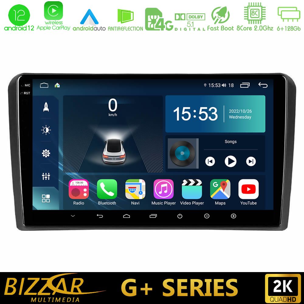 Bizzar G+ Series Audi A3 8P 8core Android12 6+128GB Navigation Multimedia Tablet 9" - U-G-AU0826