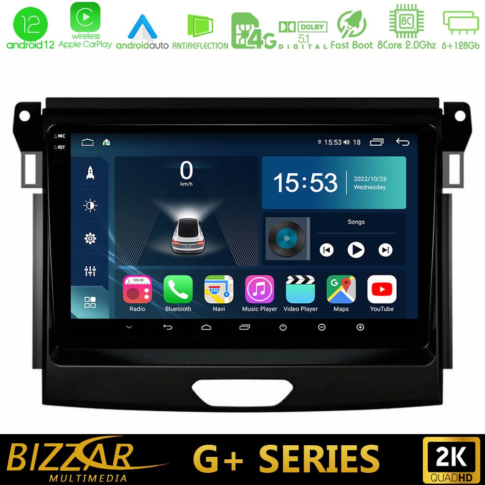 Bizzar G+ Series Ford Ranger 2017-2022 8core Android12 6+128GB Navigation Multimedia Tablet 9" - U-G-FD0617