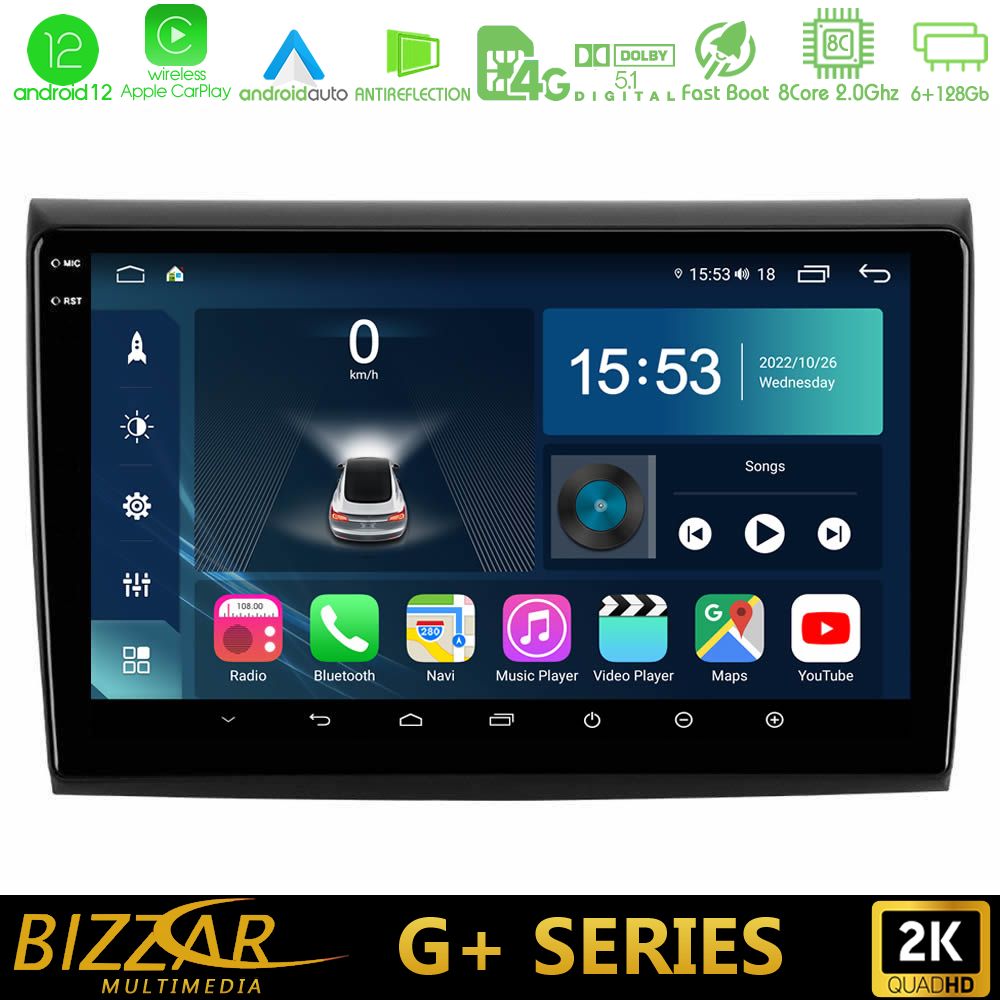 Bizzar G+ Series Fiat Bravo 8core Android12 6+128GB Navigation Multimedia Tablet 9" - U-G-FT724