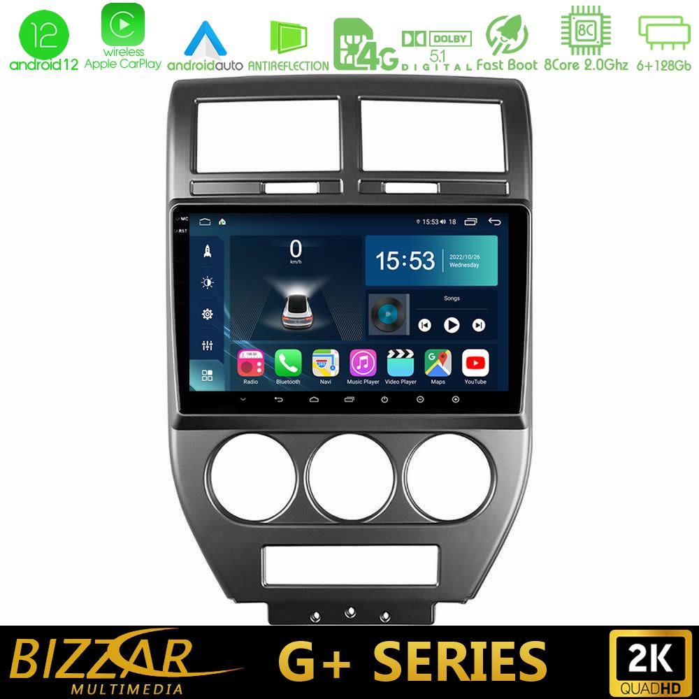 Bizzar G+ Series Jeep Compass/Patriot 2007-2008 8core Android12 6+128GB Navigation Multimedia Tablet 10" - U-G-JP1023
