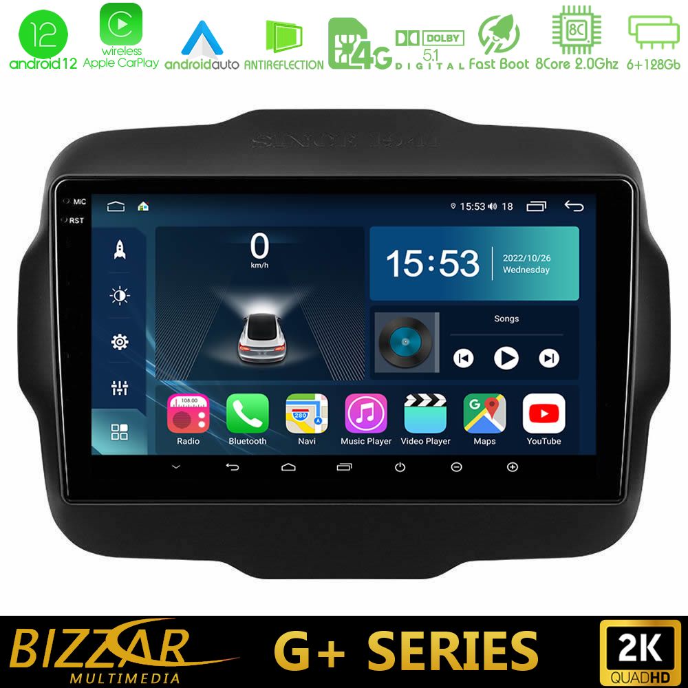 Bizzar G+ Series Jeep Renegade 2015-2019 8core Android12 6+128GB Navigation Multimedia Tablet 9" - U-G-JP134