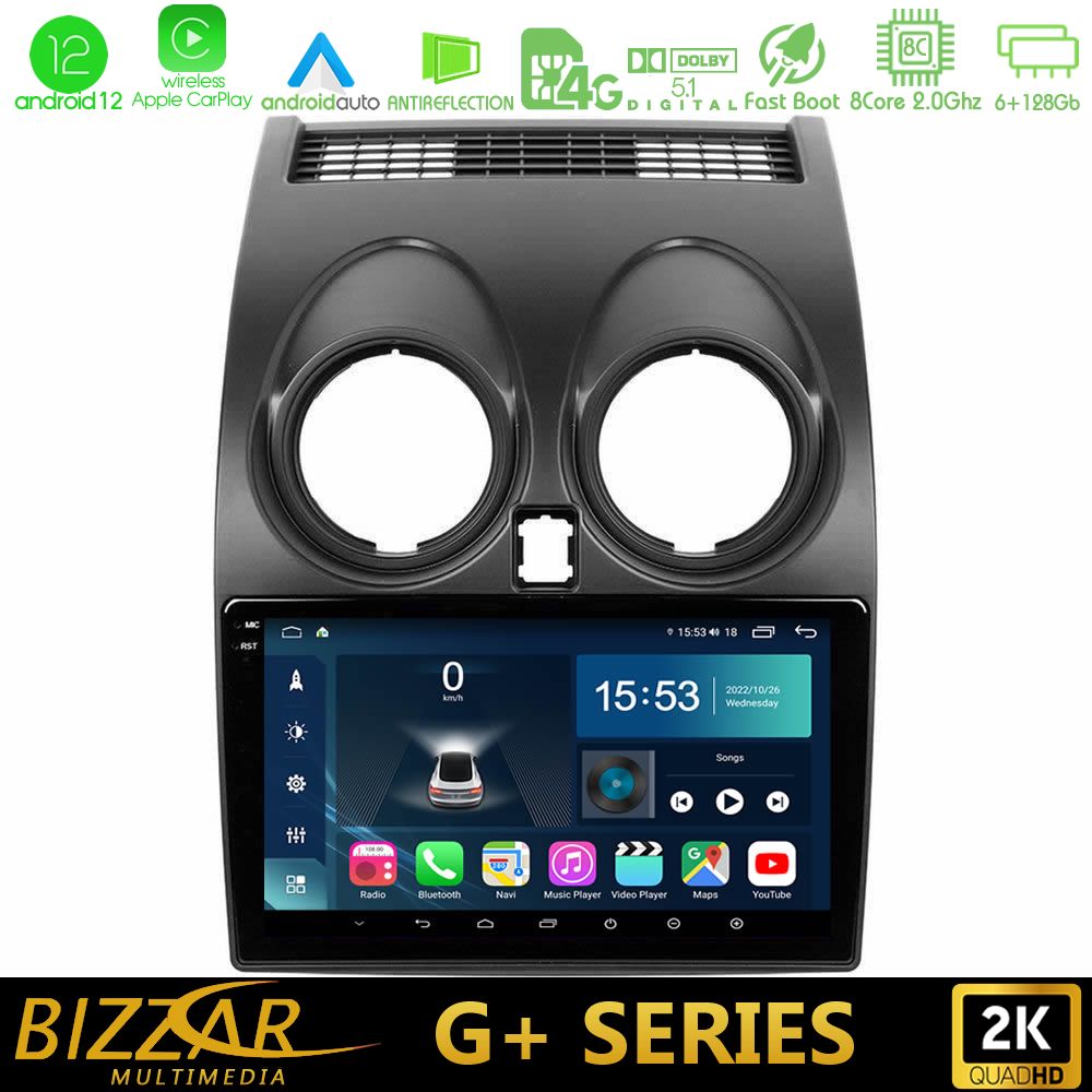 Bizzar G+ Series Nissan Qashqai J10 8core Android12 6+128GB Navigation Multimedia Tablet 9" - U-G-NS0264