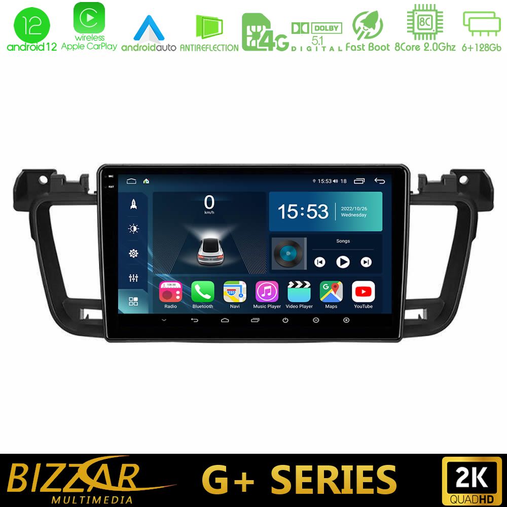 Bizzar G+ Series Peugeot 508 2010-2018 8core Android12 6+128GB Navigation Multimedia Tablet 9" - U-G-PG0704