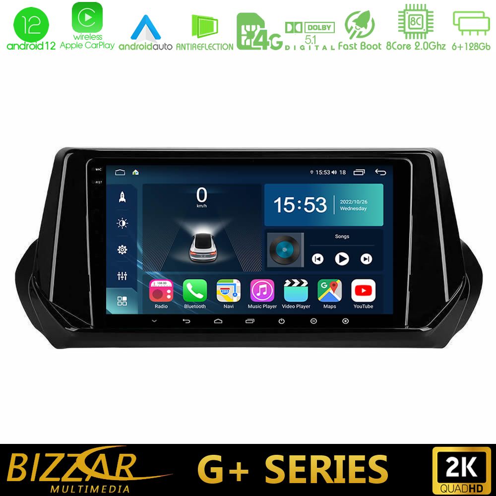 Bizzar G+ Series Peugeot 208 2019-2023 8Core Android12 6+128GB Navigation Multimedia Tablet 9" - U-G-PG1071