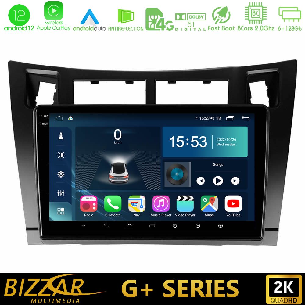 Bizzar G+ Series Toyota Yaris 8core Android12 6+128GB Navigation Multimedia Tablet 9" (Μαύρο Χρώμα) - U-G-TY626B