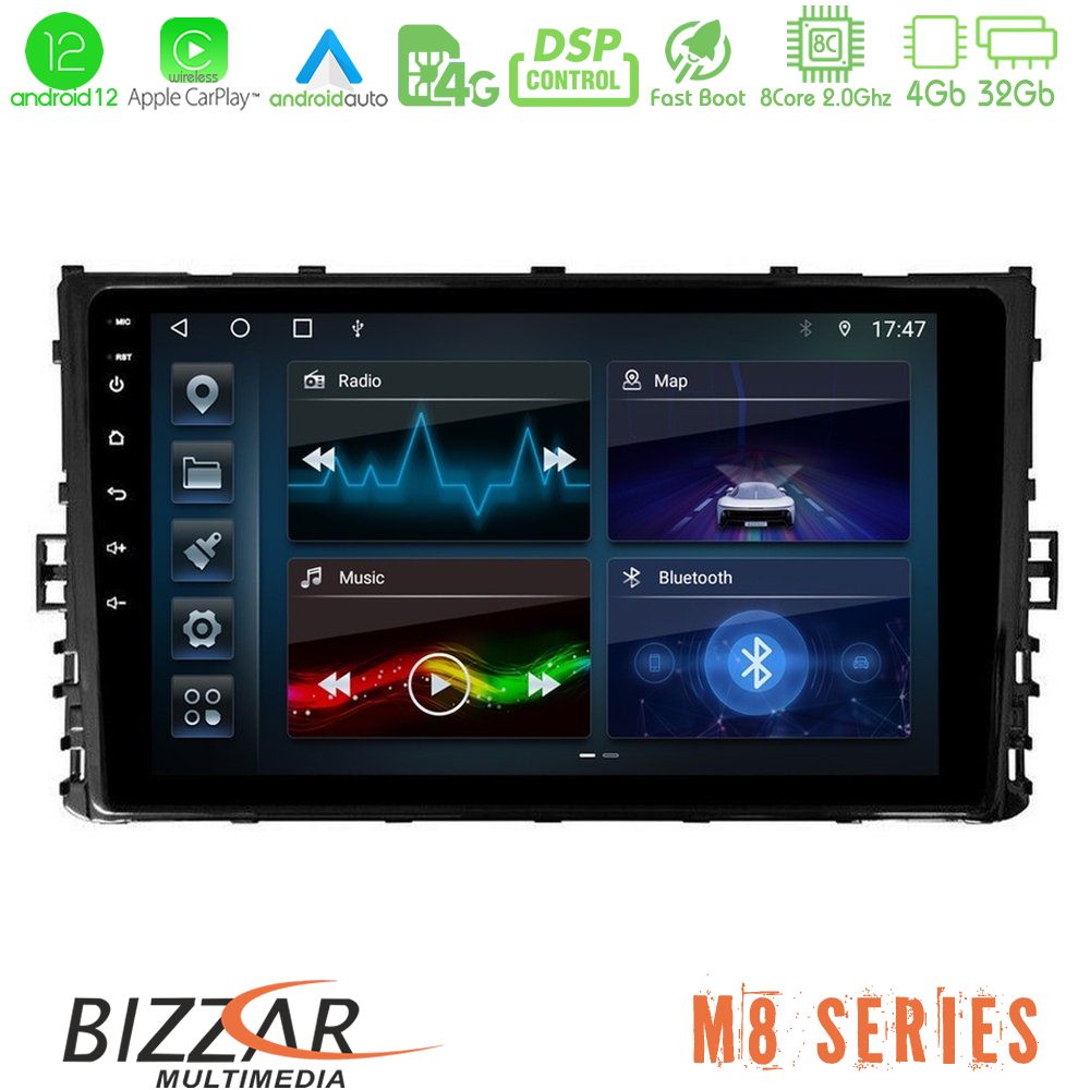 Bizzar M8 Series VW MQB 2017-> 8core Android12 4+32GB Navigation Multimedia 9" - U-M8-VW0333