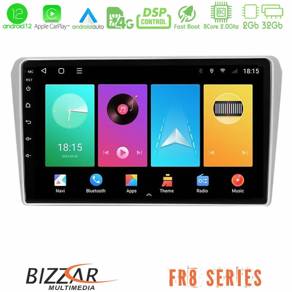 Bizzar FR8 Series Toyota Avensis T25 02/2003 – 2008 8core Android12 2+32GB Navigation Multimedia Tablet 9