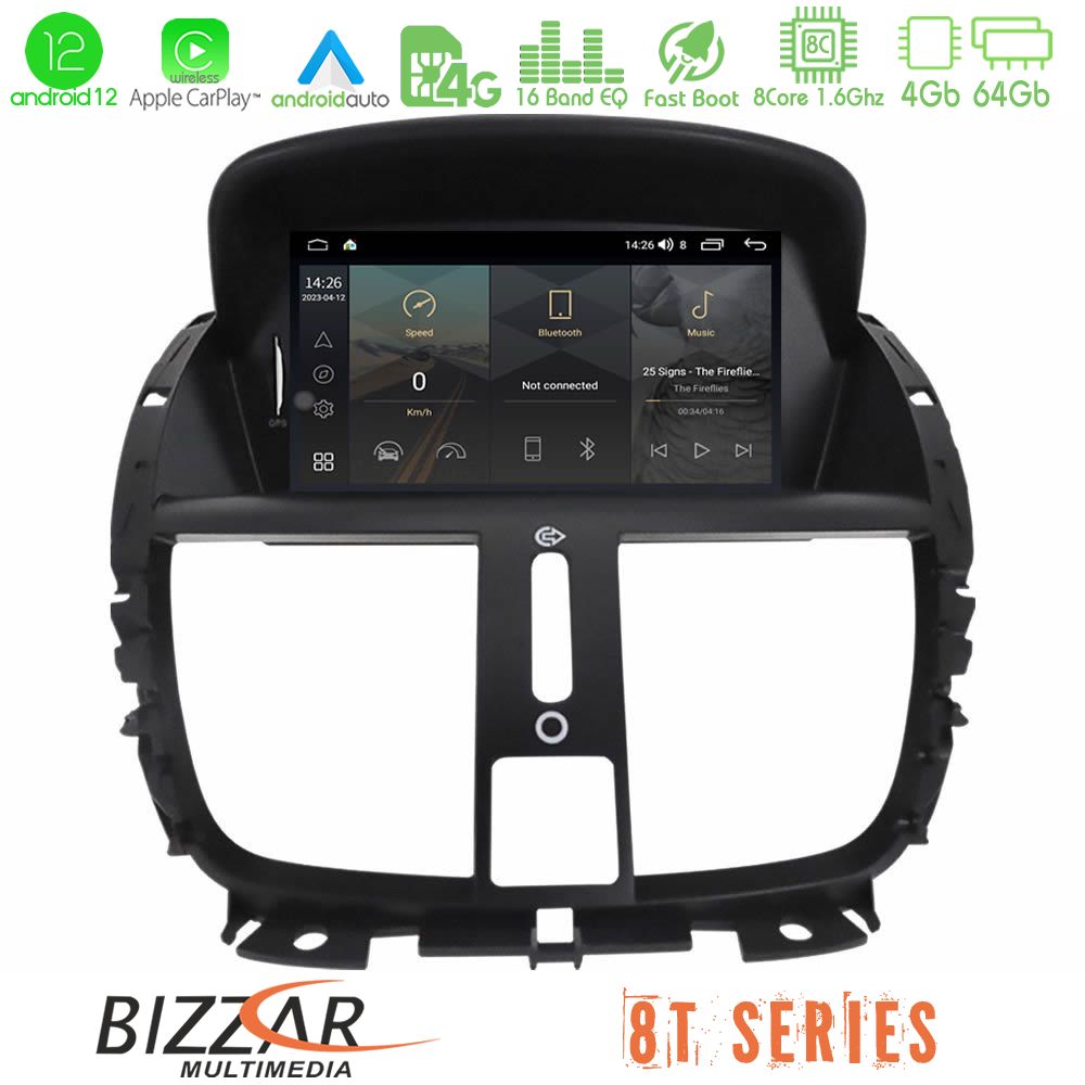 Bizzar OEM Peugeot 207 8core Android12 4+64GB Navigation Multimedia Deckless 7" με Carplay/AndroidAuto (OEM Style) - U-MTF-PG9395
