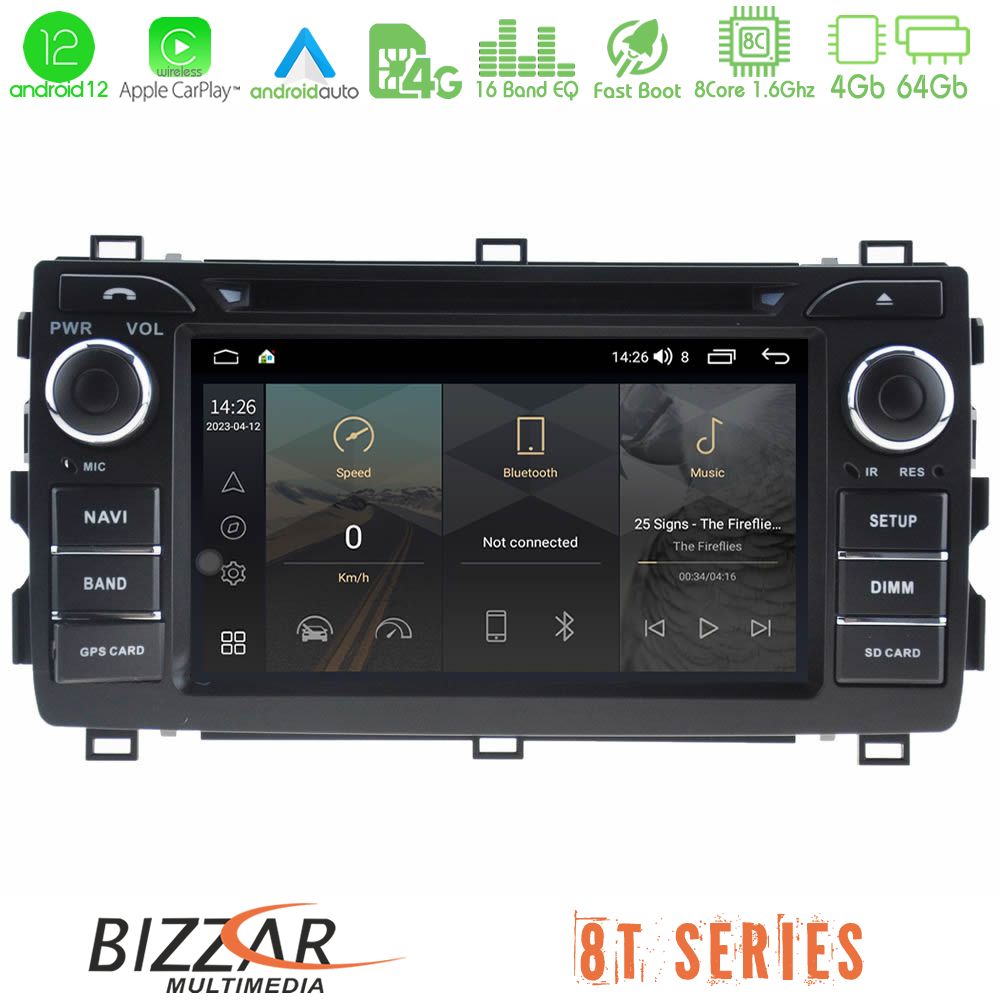Bizzar OEM Toyota Auris 2013-2016 8core Android12 4+64GB Navigation Multimedia Deckless 7" με Carplay/AndroidAuto (OEM Style) - U-MTF-TY9534